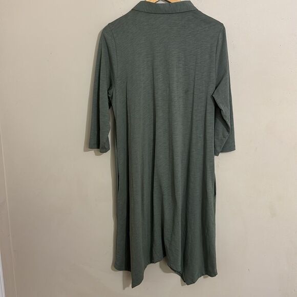 Soft Surroundings Green Novelty Button-Up Midi Shirt Dress size L Lagenlook Boho - Picture 2 of 10